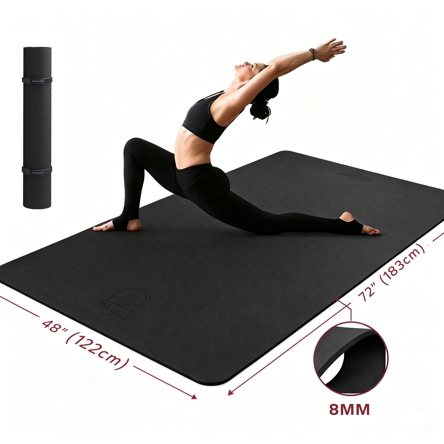 HAPBEAR Extra Large Yoga Mat,48×72 Inch 6mm/8mm Thick TPE Mat,Double-Sided Non-Slip Extra Wide Fitness Mat,Portable Exercise Mat with Storage Bag & Straps for Yoga Pilates Home Gym Full-Body Workouts