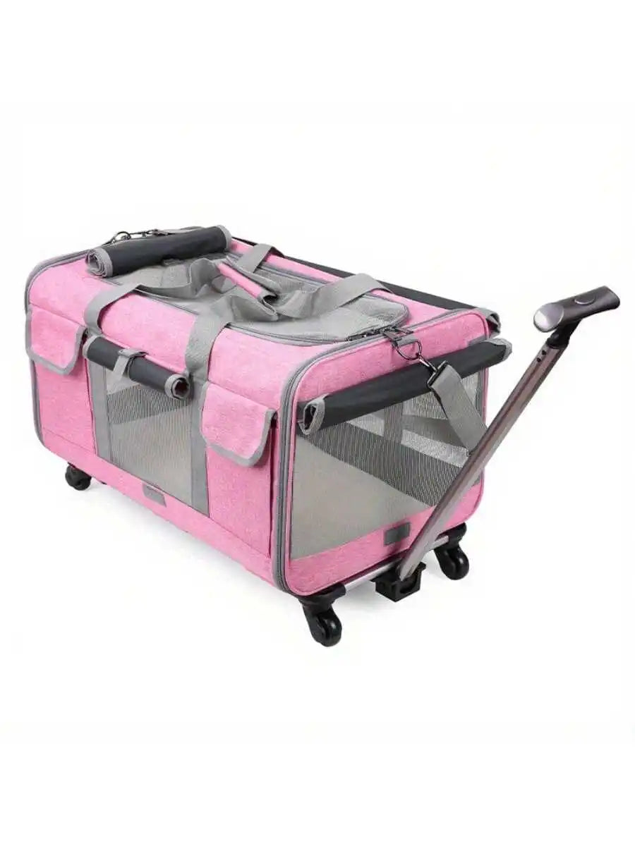 Airline Approved Rolling Pet Carrier With Detachable Wheels Telescopic Handle