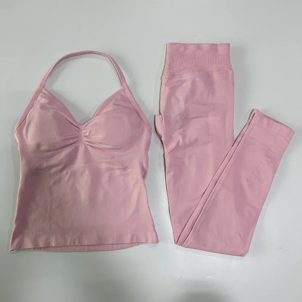 No Logo Seamless Gym Set For Women High Waist Leggings