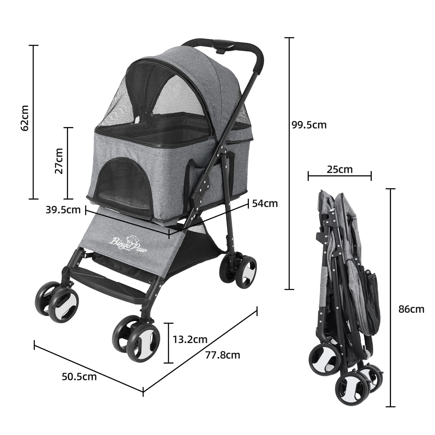 BINGOPAW Pet Stroller Pram Carrier For Dogs Travel