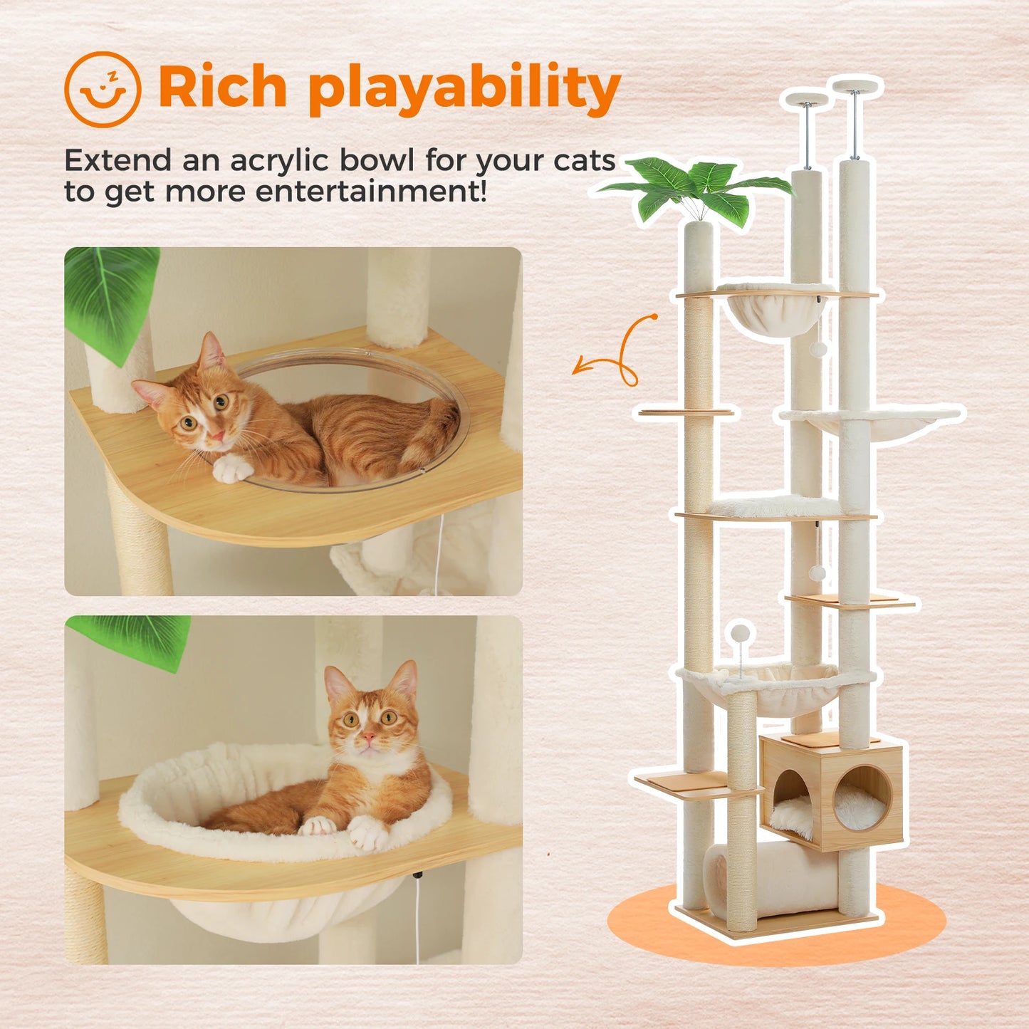 PAWZ Road Height Adjustable Cat Tree With Hammock Sisal Posts