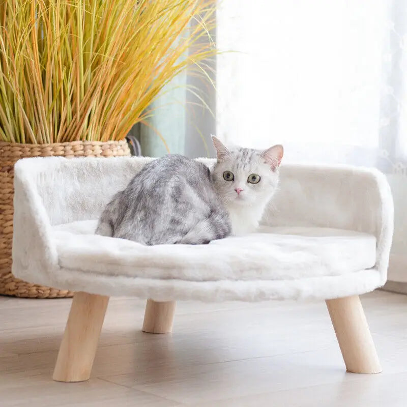 Soft Plush Cat Bed With Wooden Legs For Small Pets