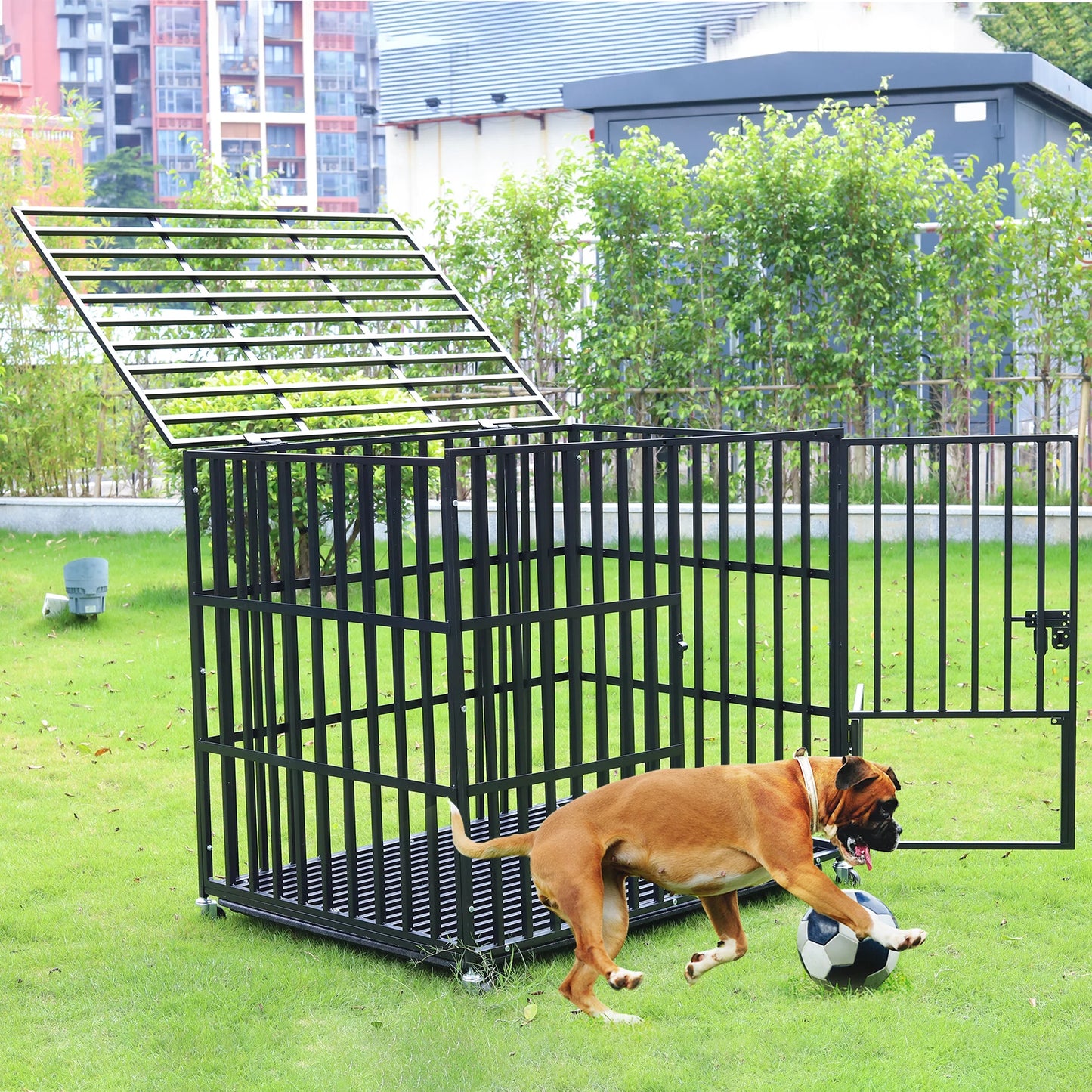 BINGOPAW Rolling Heavy Dog Crate Kennel Playpen With Tray