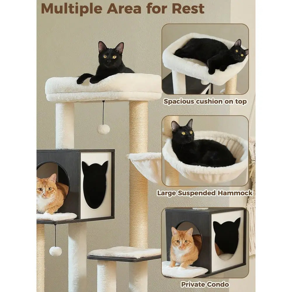 XMSJ Cat Tree With Litter Box Enclosure And Storage Cabinet