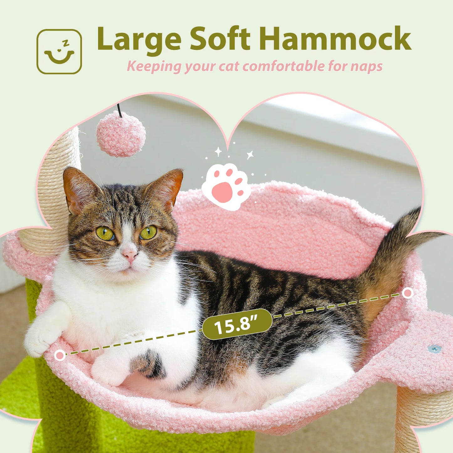 PETEPELA Flower Cat Tree With Metal Frame Hammock Scratching Posts