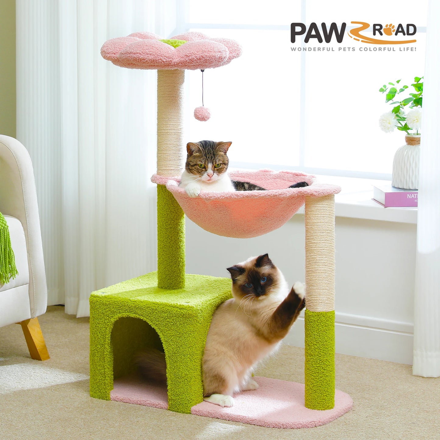 PETEPELA Flower Cat Tree With Metal Frame Hammock Scratching Posts