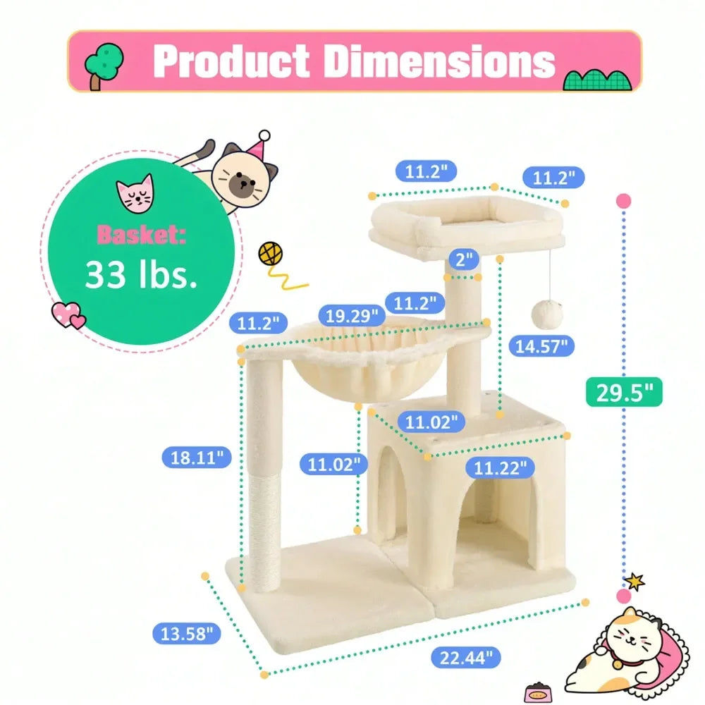 XMSJ Indoor Cat Tree Multilevel Tower With Sisal Posts Condo