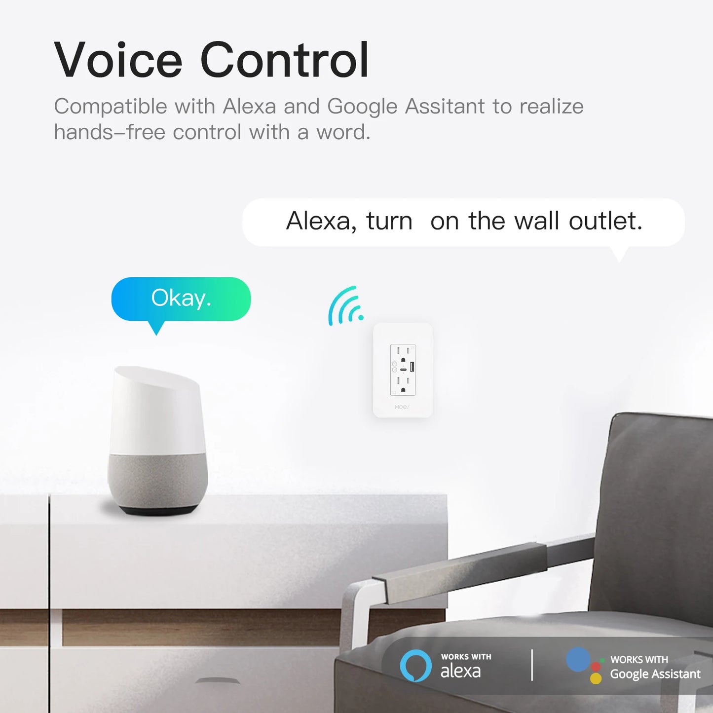 MOES WiFi Smart Power Socket With Type C USB Outlet
