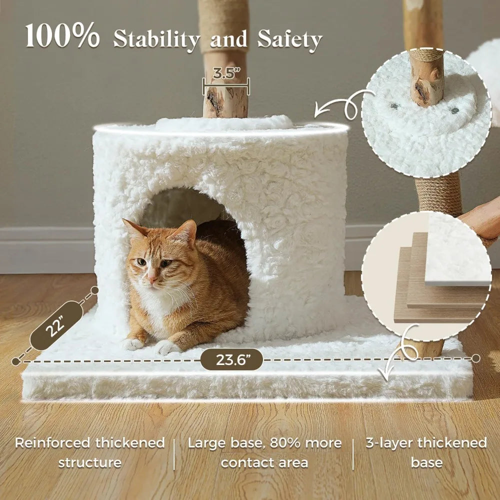 RBXC Modern Cat Tree Tower With Real Wood Branches And Flower Perches