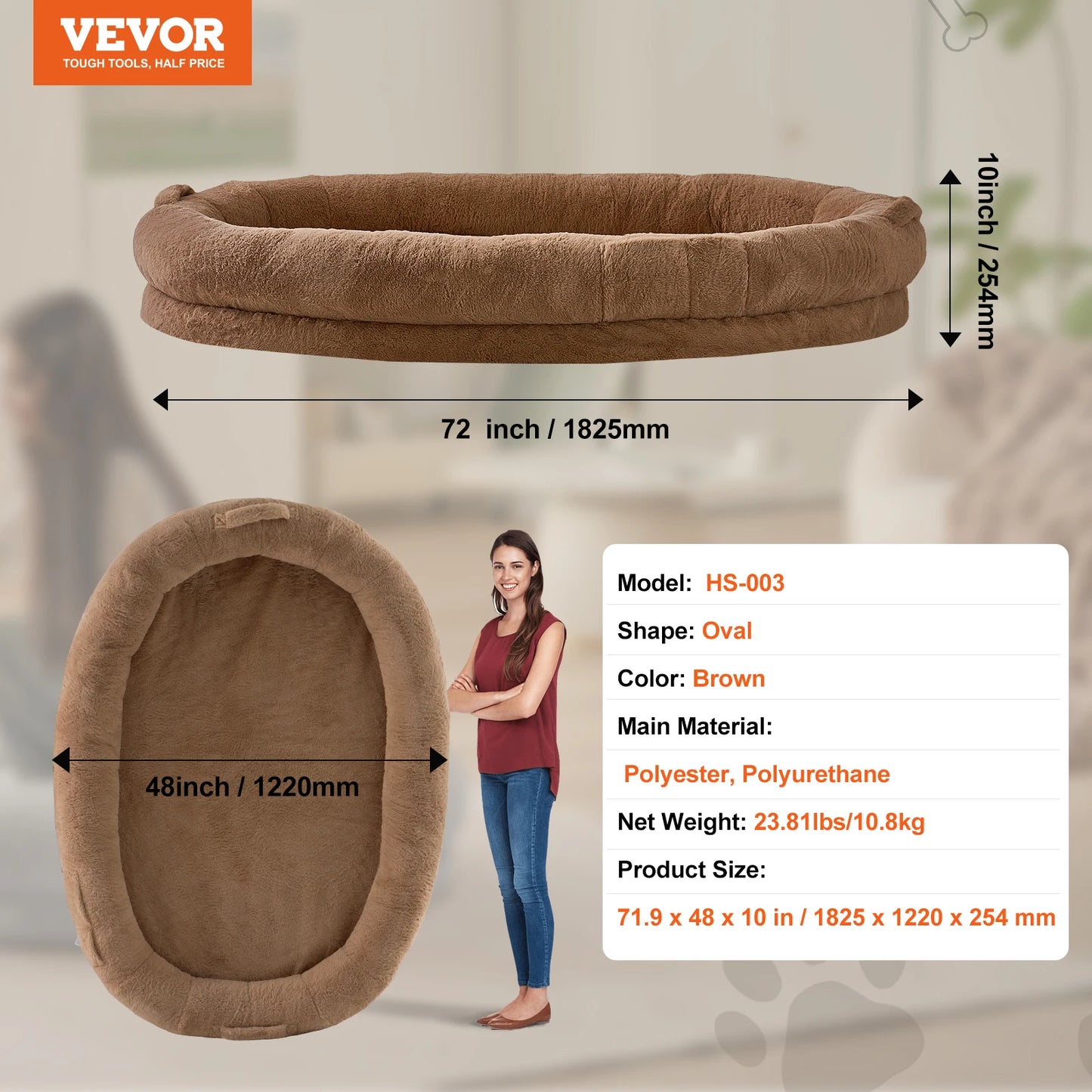 SucceBuy Orthopedic Human Dog Bed With Washable Fur Cover