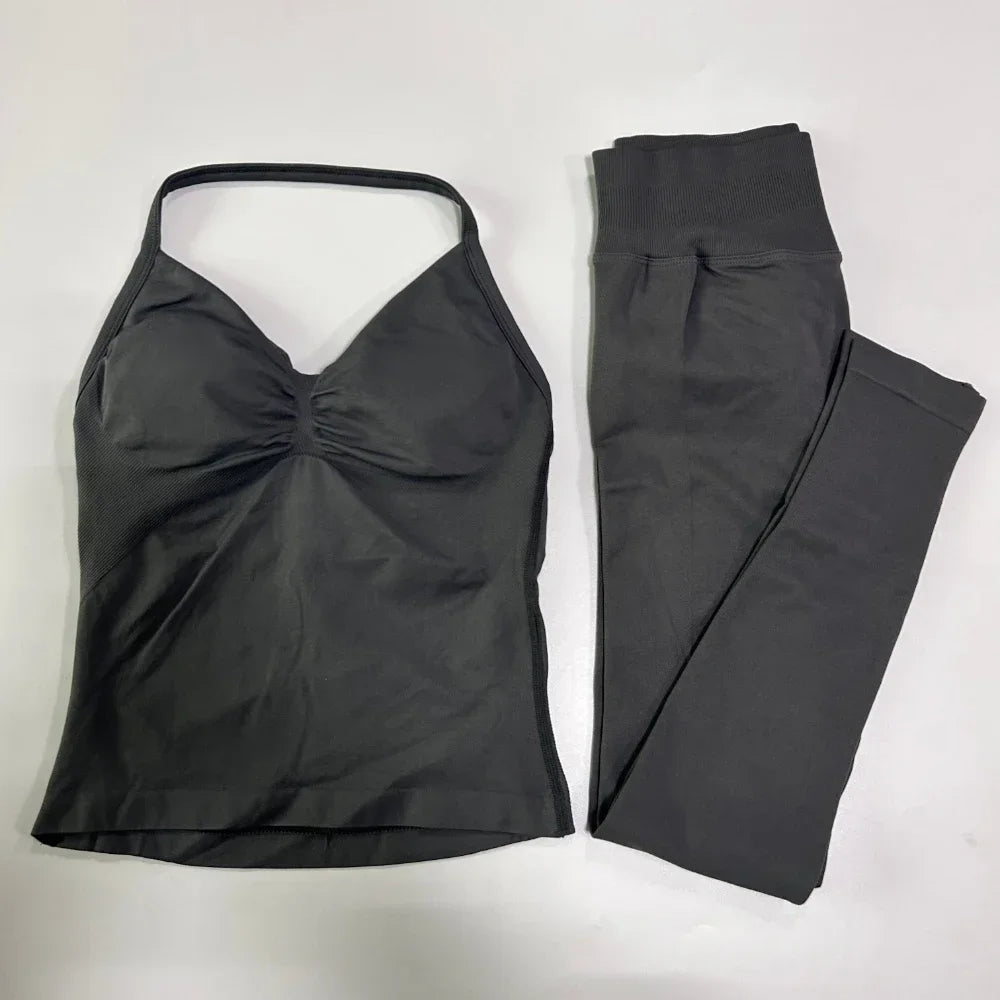 No Logo Seamless Gym Set For Women High Waist Leggings