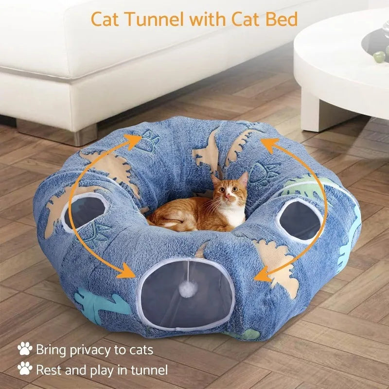 Foldable Cat Tunnel Interactive Play System With Four Entry Points